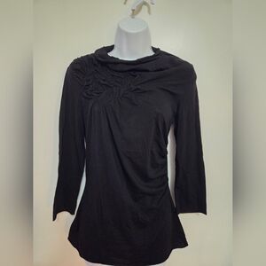Anthropologie Black Long Sleeve Top with Ruched Detail Small